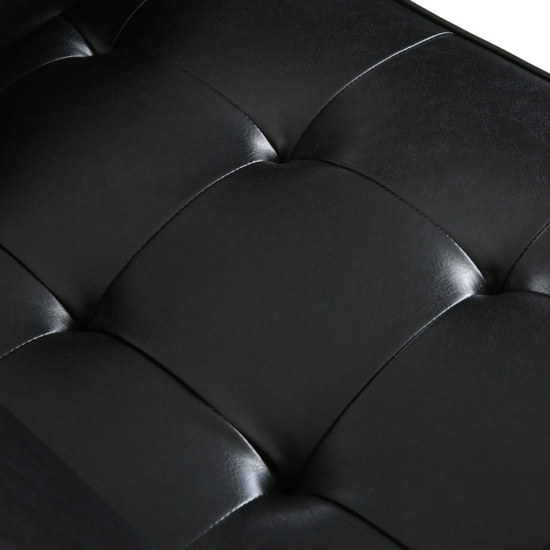 Fauteuil club, fauteuil d'appoint, chaise de lecture avec pieds en bois Bruch, Similicuir noir minuit