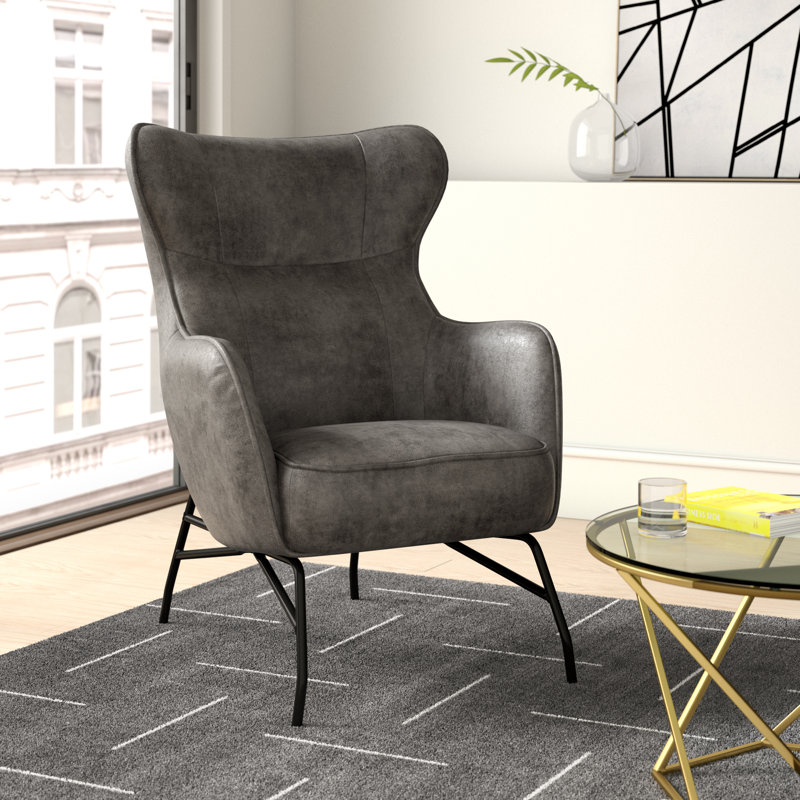 Colm Faux Leather Wingback Chair, Charcoal