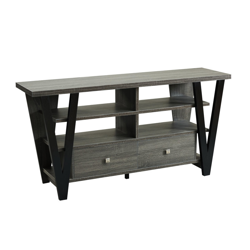 Meuble télé 30 po, 2 tiroirs et tablette, gris et noir, armoire de commande de 60 à 69 po avec gris / noir, énigmatique