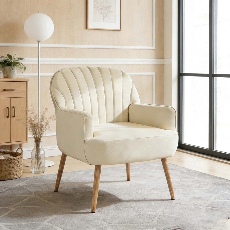 Velvet Accent Chair, Modern Upholstered Living Room Chairs, Beige