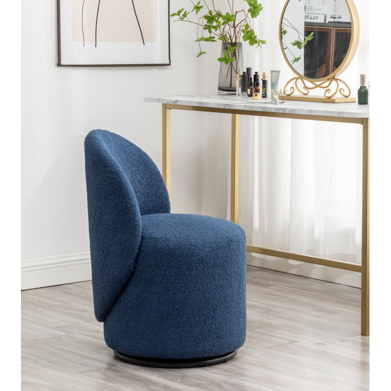 Annielise Upholstered Swivel Barrel Chair, Blue 100% Polyester