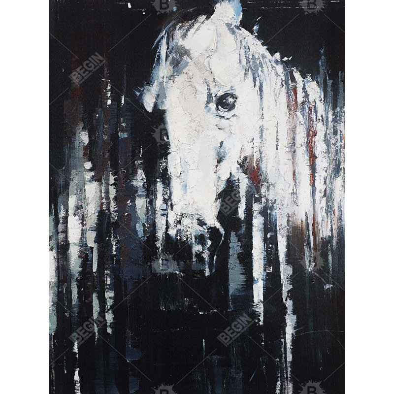 Toile abstraite cheval sur fond noir