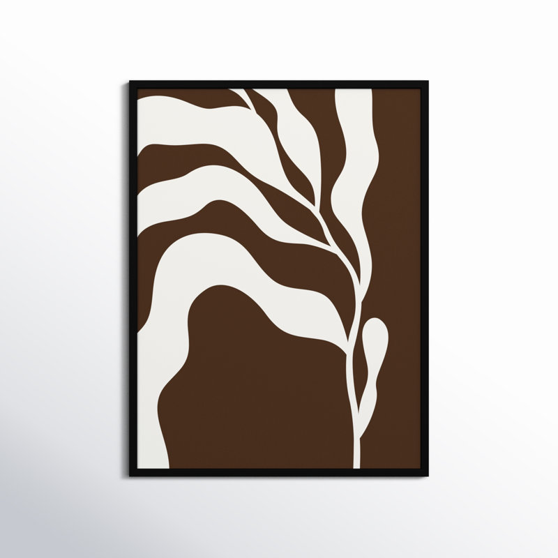 Erminia rétro Matisse inspiré abstrait botanique 2 brun - reproduction de cadre photo, Cadre noir, H 41 po x l 31 po x P 1 po