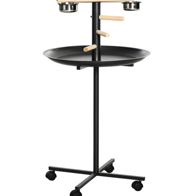 Four Wheels Bird Feeder Stand, Stainless Steel Bowls, Grey, Attractive Stand Portable Parrot Wheels, Stable