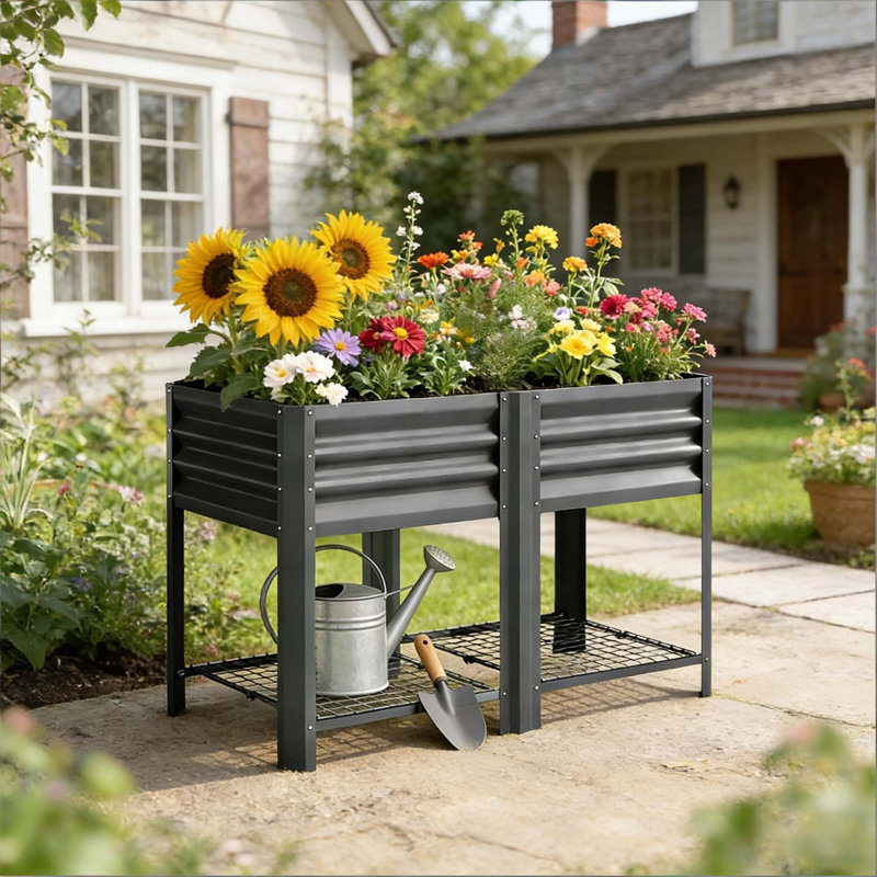 Boîte à fleurs, boîte à fleurs surélevée pour l'extérieur, lit de jardin surélevé, Dark Grey