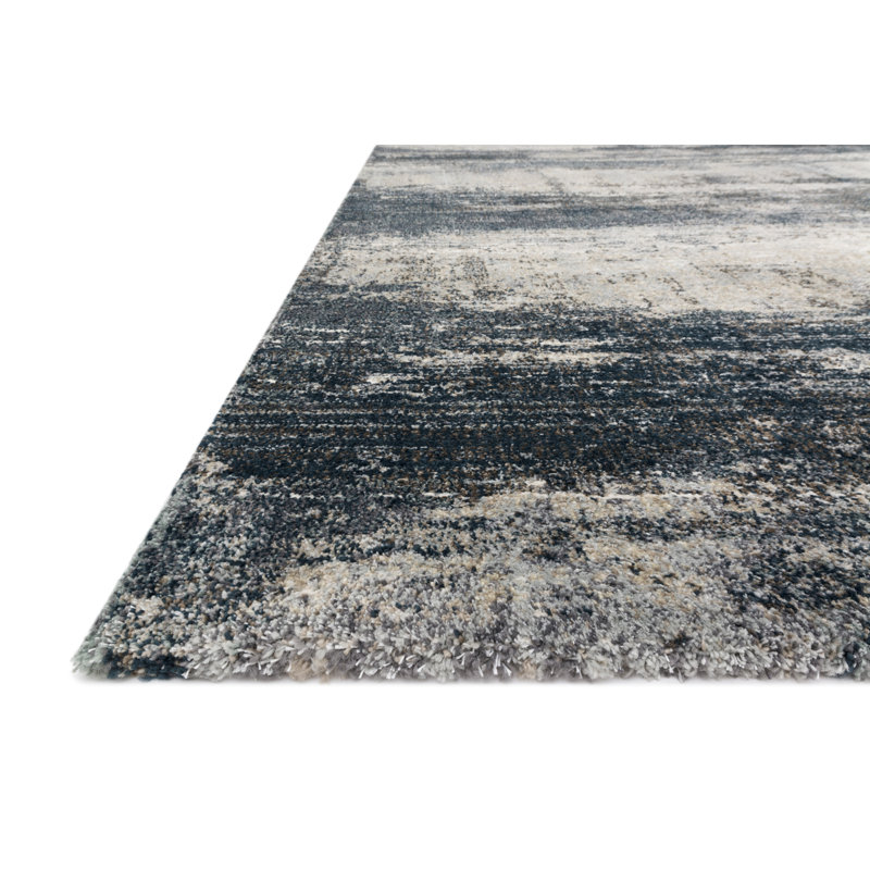 Tapis bleu marine / pierre à motif abstrait Tergel, Rectangle 2 pi 7 po x 4 pi