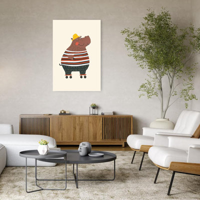 Happy Skating Hippo Wall Art Print 1 Piece Wrapped Canvas Wall Art