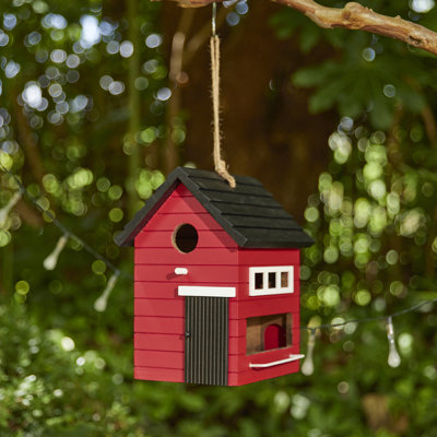 Maison d'oiseaux de jardin en bois massif rouge moderne et fonctionnelle 10,25 "L