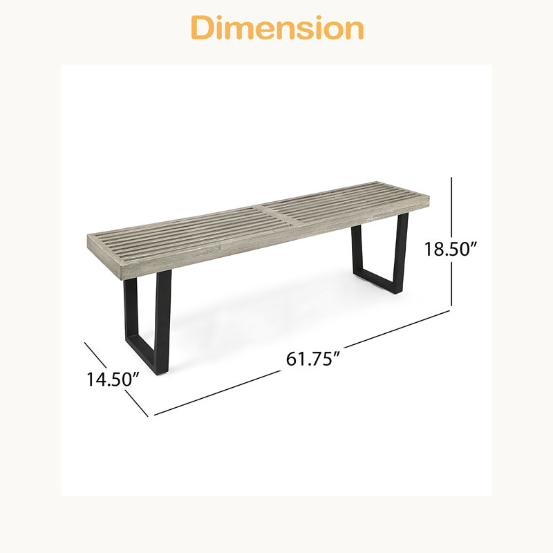 Banc d'extérieur en métal / bois massif, Noir/gris