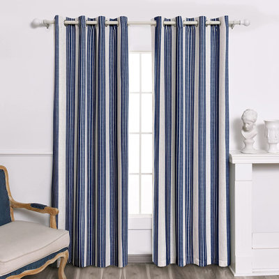 Ticking Stripe 100% Cotton Striped Room Darkening Pinch Pleat Single Curtain Panel