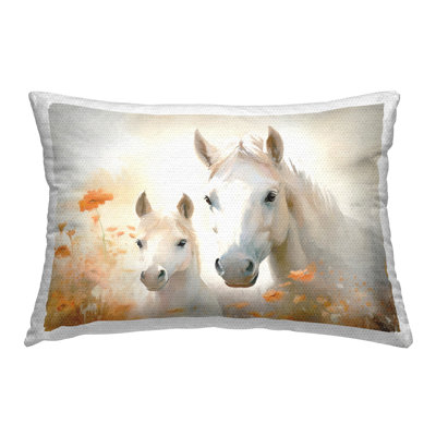 Floral Horse & Foal Outdoor Printed Pillow by Ramona Murdock