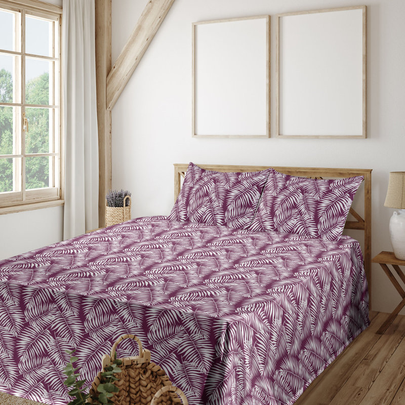 Microfiber Sheet Set, Queen Sheet Set with 2 Pillowcases, Plum/White Floral