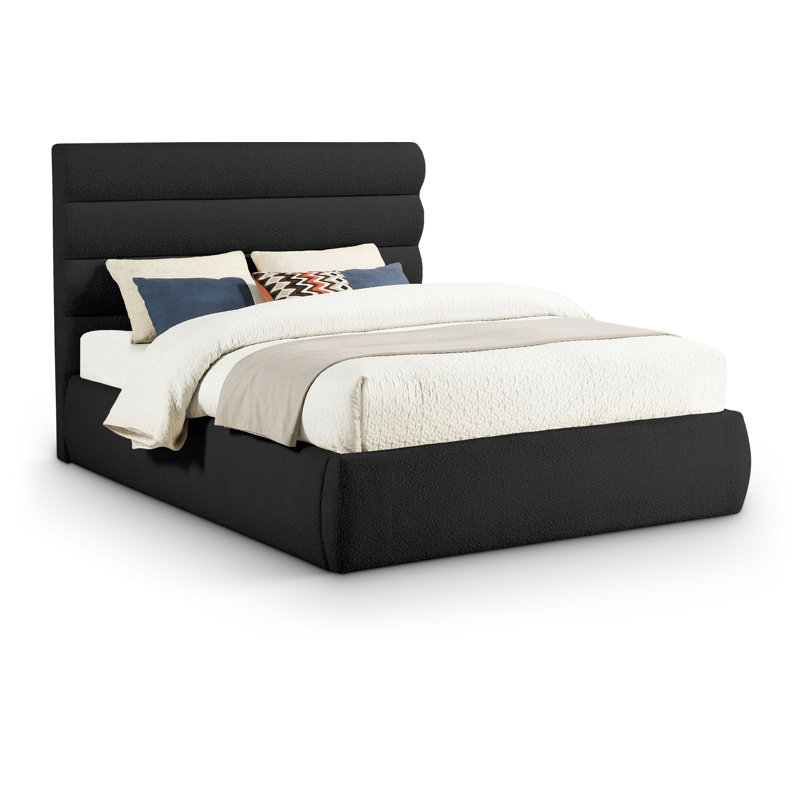 Adam Boucle Fabric Bed, Queen, Black Boucle Fabric
