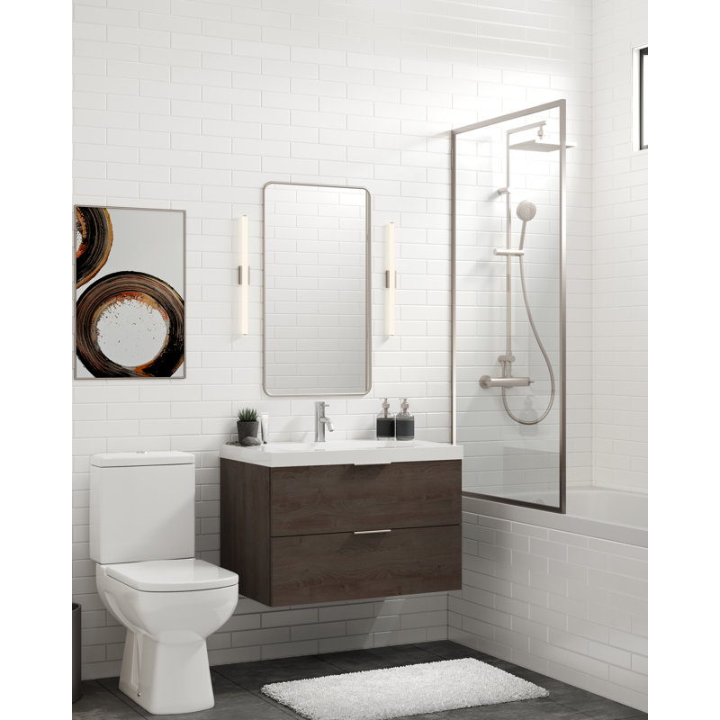 Avila 24" W Wall Mounted Single Bathroom Vanity, Glossy White/Single, Matte Black, White Acrylic