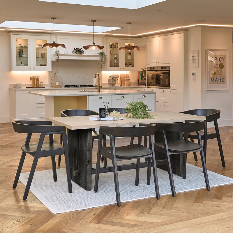 Solid Wood Base Dining Table, Black
