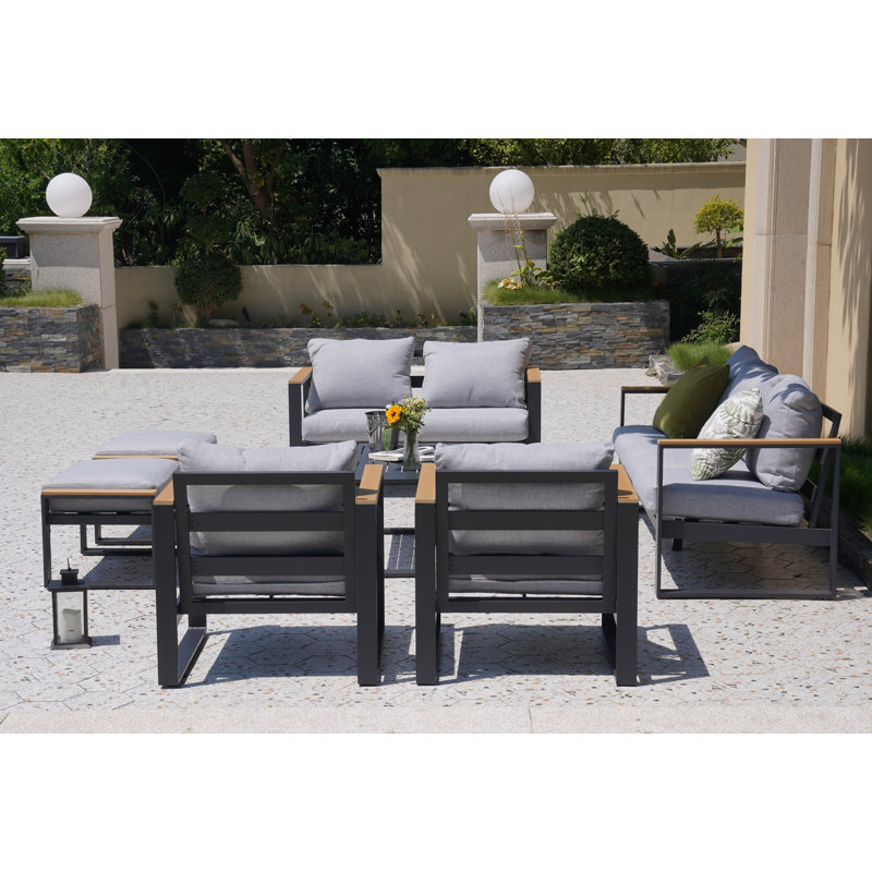 Aluminum 4 Piece Patio Set, 4- Person Outdoor Seating Group with Olefin Cushions, Light Gray