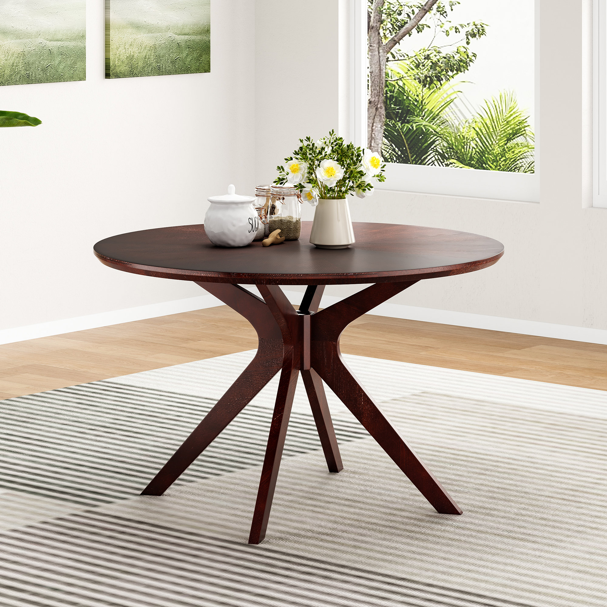 Wood 36 Round Glass Top Dining Table Mid Century 36 Inch Round