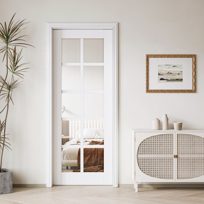 Interior Pocket Door 10-Lite Clear Glass Sliding Pocket Door Primed White Sliding Door With Hardware Kit Set