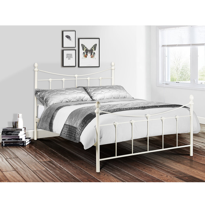 Marienville Metal Bed, Double (4'6), Stone White, No Mattress
