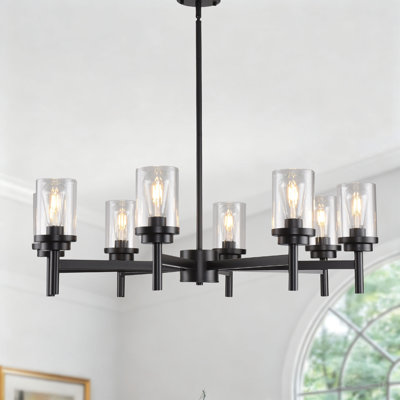 Luminaire suspendu moderne 8 lumières avec abat-jour en verre transparent