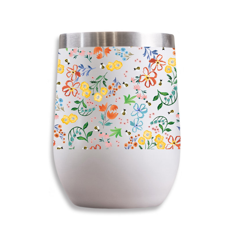 11 oz. Whimsy Bee and Floral Motif Verre à vin, Jaune/blanc