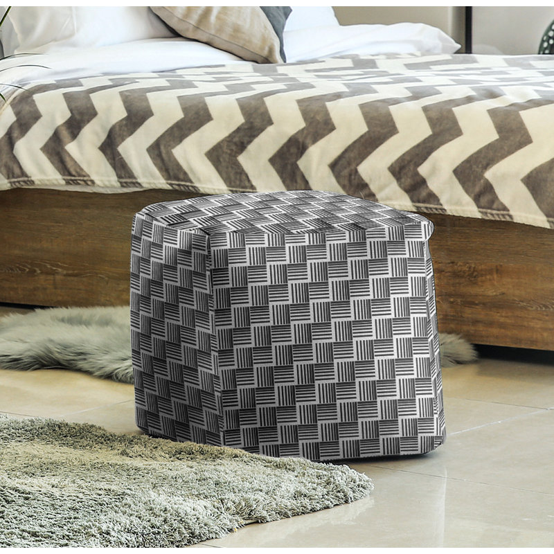 Repose-pieds cubique à rayures classic basketweave, Noir / gris