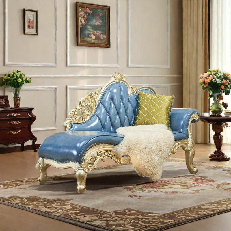 Chaise longue durable, Similicuir bleu foncé, Orienté à gauche (vu de face), Doré