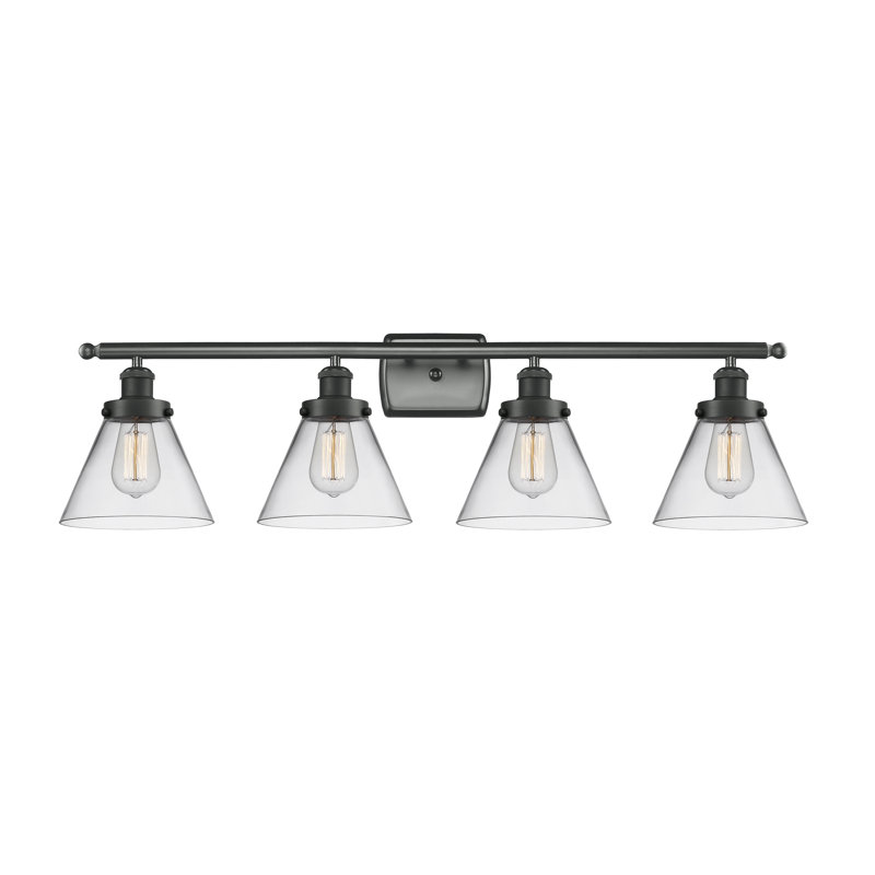 Éclairage pour salle de bain 4 lumières Ameka, Noir mat, Incandescent, Transparent