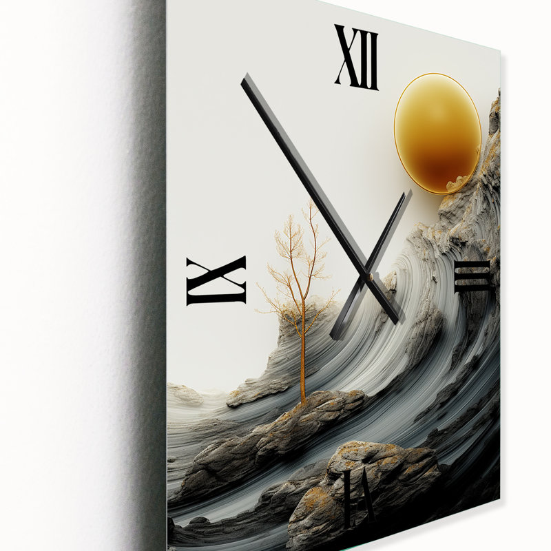 Horloge murale abstraite paysage marin pleine lune sauvage - vagues côtières, Petit