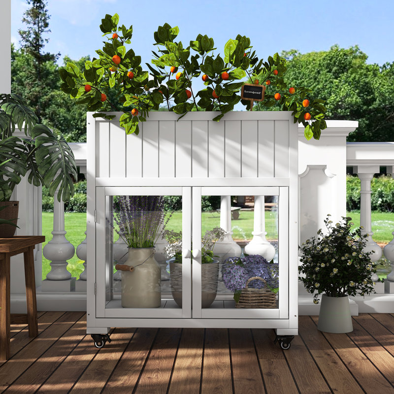 Serre de jardin avec roulettes et 2 portes compactes, Blanc