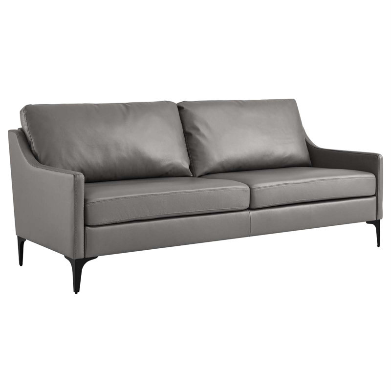 Modway Corland Leather Sofa, Gray Faux Leather
