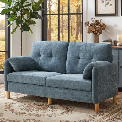 65.4" Tufted Chenille Loveseat Sofa – Sturdy Wood Frame, Storage Pockets