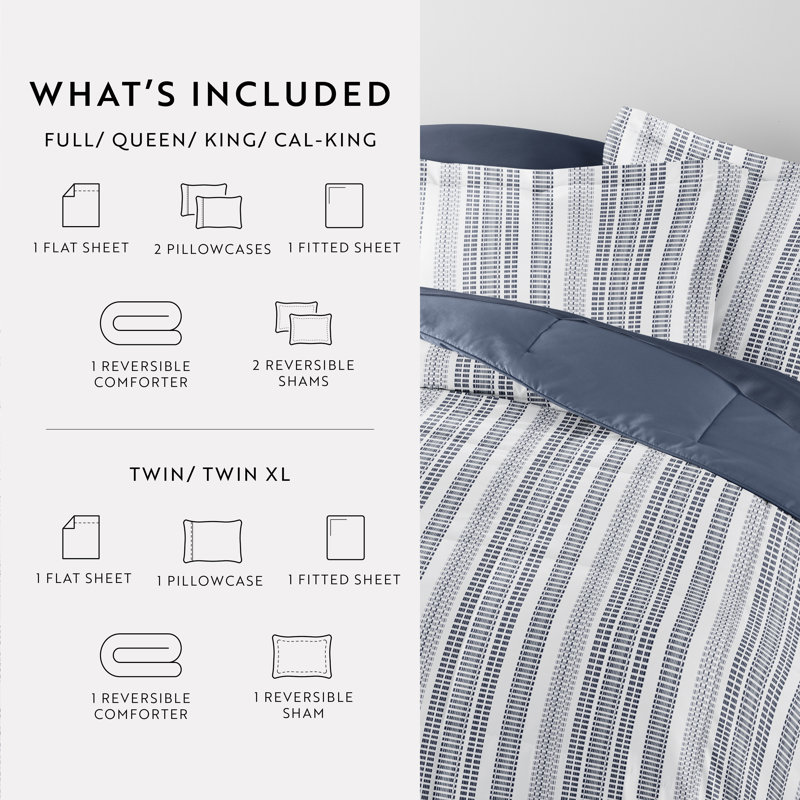 7-Piece Bedding Bundle - Pattern Comforter and Sheet Set, Navy Floral, Twin Comforter + 1 Additional Piece