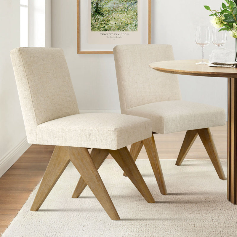 19.5'' Seat Height Upholstered Solid Wood Full Back Dining Chair, Beige Linen