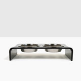 Small Smoke Grey Double Bowl Elevated Pet Feeder