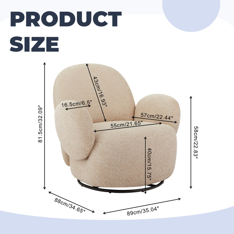 Chaise d'appoint moderne pivotante à 360 ° - Confort semblable à un nuage avec structure en métal robuste, Beige