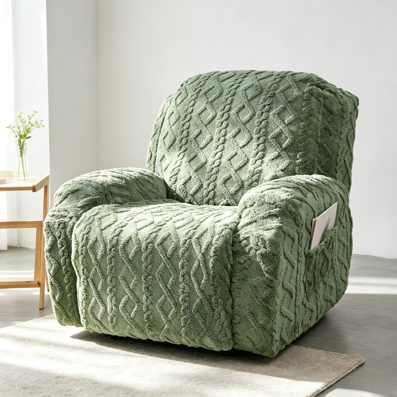 Housse de canapé en tricot de câble vert jacquard épaissi vert, protecteur de meuble extensible 2 places, Vert, 2 pièces