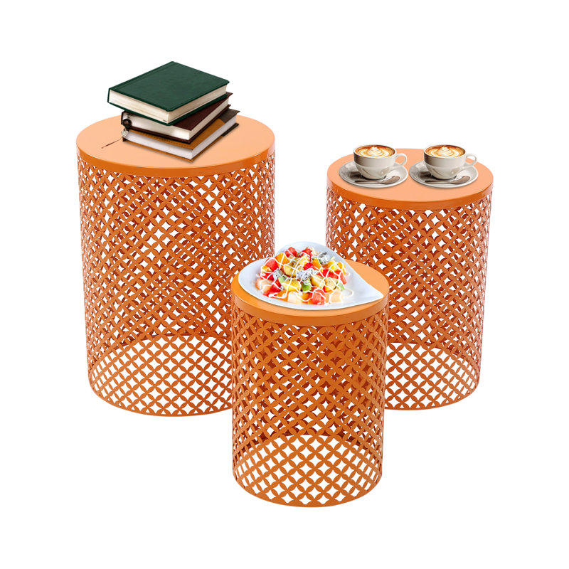 3PCS Metal Hollow-out End Table Set, Orange