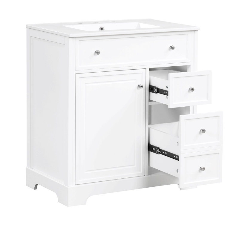 Meuble-lavabo de 30 po avec comptoir d'évier, meuble-lavabo avec porte et deux tiroirs, planches en MDF, bois massif, un paquet