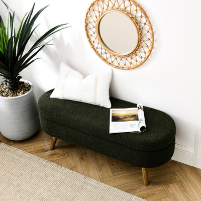 Banc de rangement ovale - 43,5 po x 16 po x 16 po, pieds en bois d'hévéa, fait à la main et polyvalent