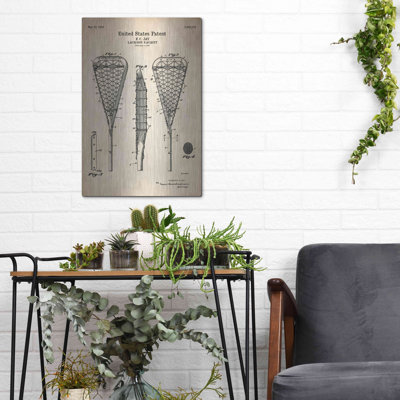 «Lacrosse Racquet Blueprint Brevet Parchment», art mural en métal