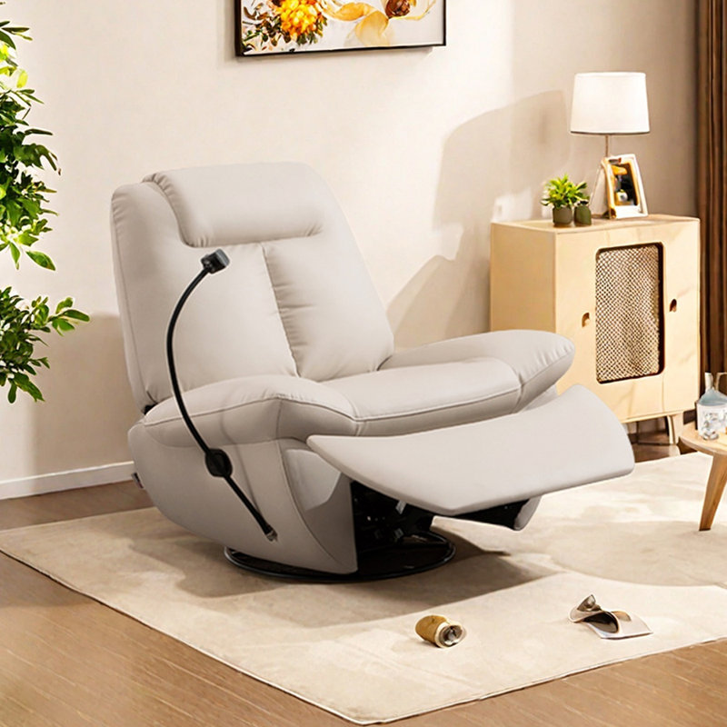 Single 360° Rotating Recliner with Phone Holder, Beige