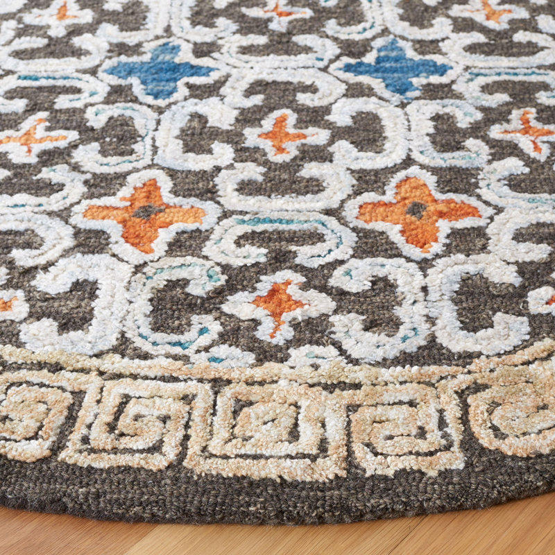 Tapis taupe noué à la main Vahakn, Rond 6 pi