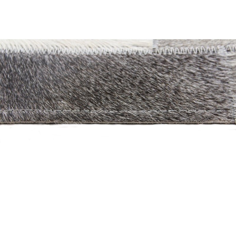 Tapis en cuir de vache gris à motif géométrique fabriqué à la main Zehner, Rectangle 10 pi x 14 pi