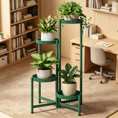 Support à plantes à 4 niveaux en métal pour l'intérieur et l'extérieur