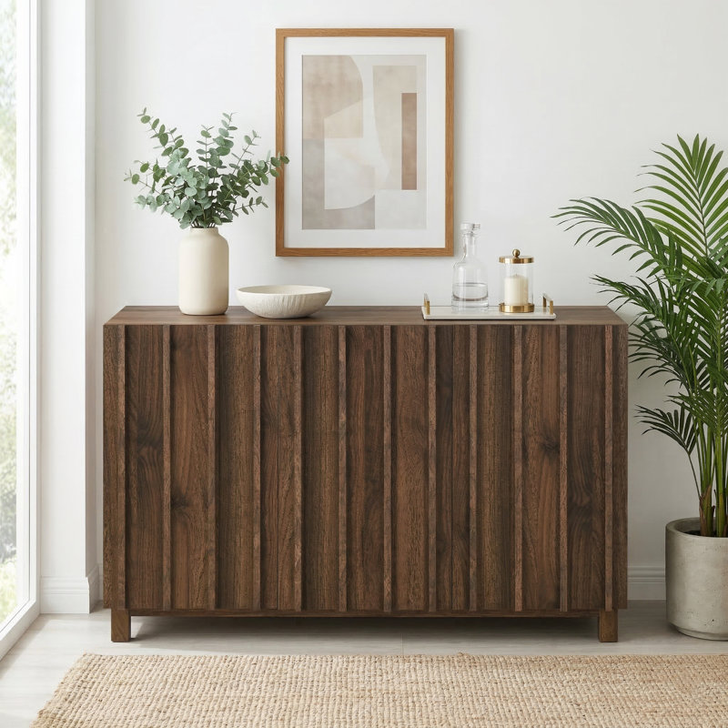 Araminta 47" W Sideboard Cabinet with Vertical Fluted Doors, Walnut