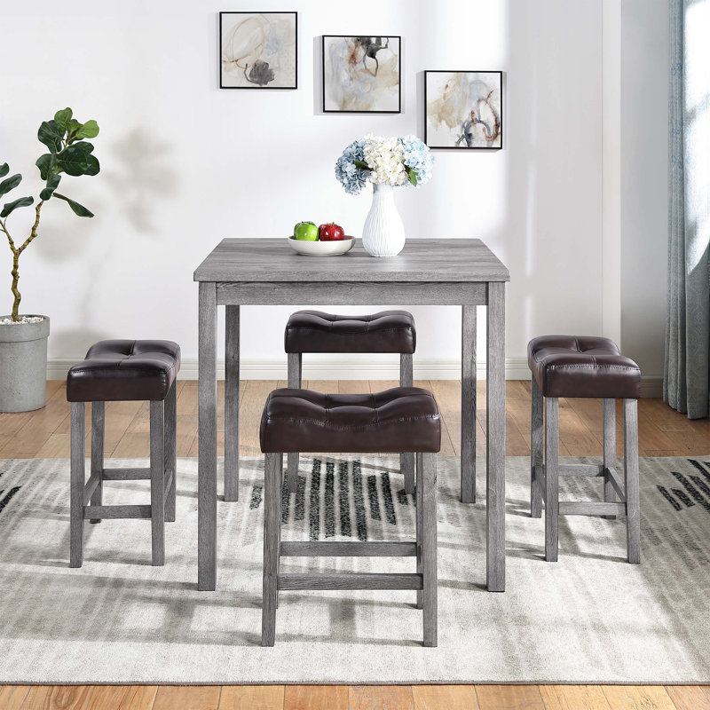 Shayleigh 5 - Person Four Leg Dining Set, Grey, Brown/Black, Light Grey