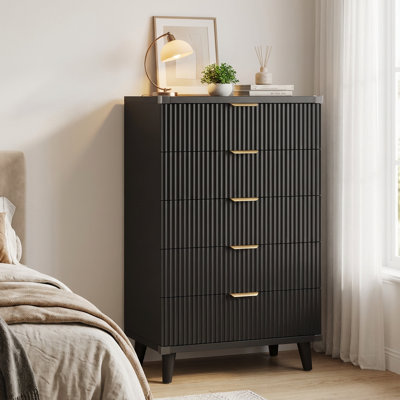 Fluted 5-Drawer Dresser For Bedroom, 28" Modern Chest Of Drawers With Deep Drawers, Wood Drawer Organizer For Living Room, Hallway, Nursery, Hallway Closet