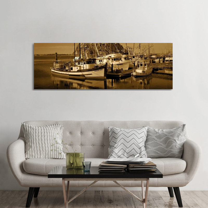 Fishing Boats In The Sea, Morro Bay, San Luis Obispo County, California, USA - Wrapped Canvas Panoramic Print