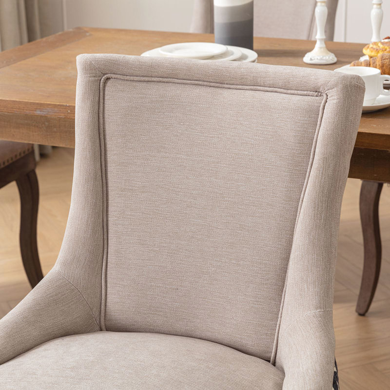 Eller Thickened Fabric Chairs With Neutrally Toned Solid Wood Legs, Beige/Black